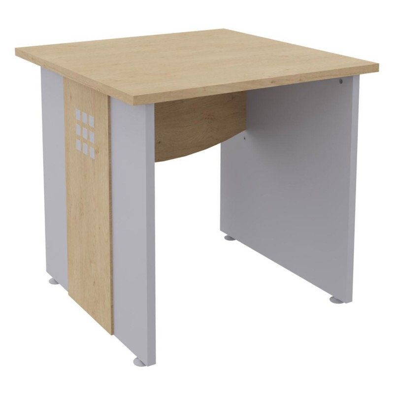 Bureau droit Axiome - L.80 x P.80 cm - Plateau Chêne - Pieds panneaux Aluminium/Chêne