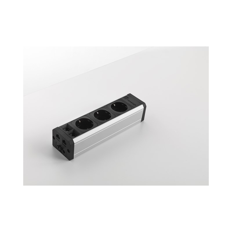 Multiprise VERSA Frame 2.0 - Bloc encastrable 3 Prises + 2 RJ45 + 2 USB + HDMI - Noir - câble 3m