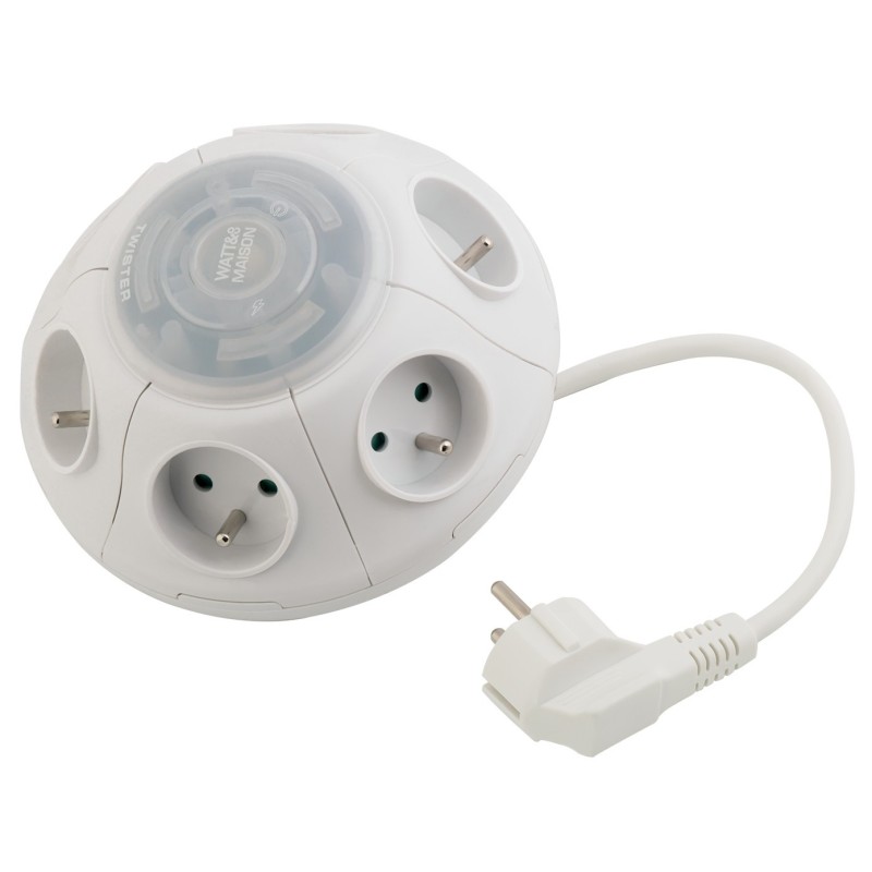 Watt & Co Multiprise ronde Twister parafoudre 6 prises - Blanc