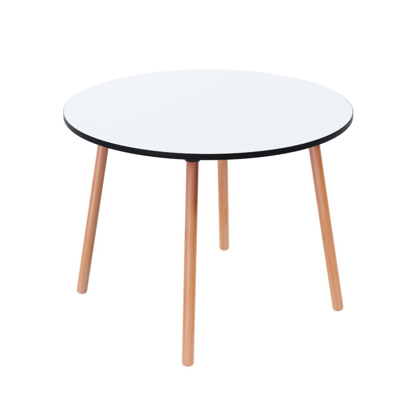 Paperflow Table de restauration ronde Palomba 100 cm - Plateau Blanc - Pieds Hêtre massif vernis