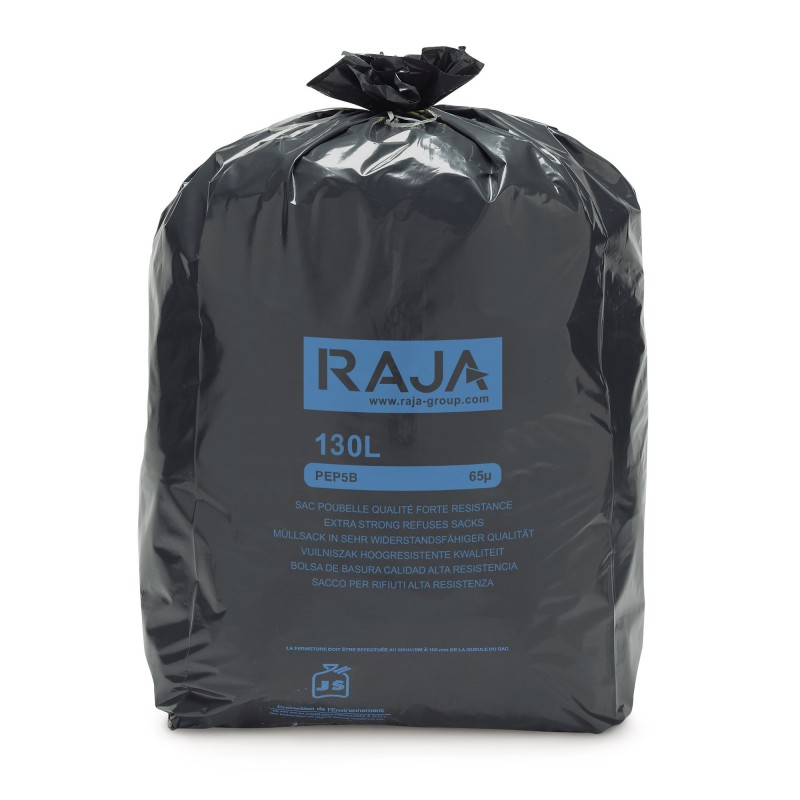RAJA Sac poubelle 130L noir 100% recyclé déchets lourds - Lot de 100
