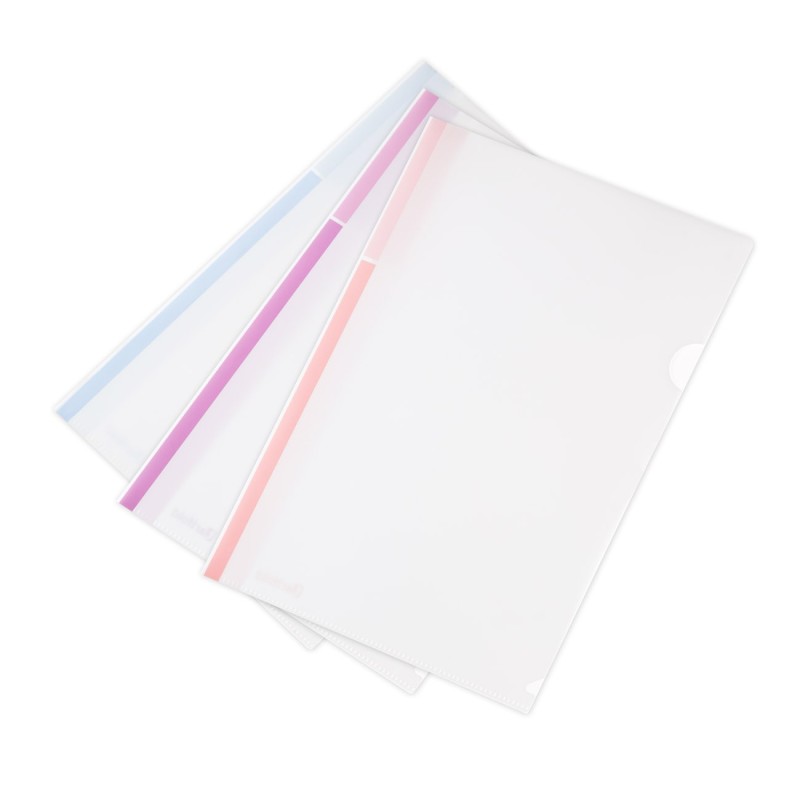 DJOIS by Tarifold  Pochettes coin A4 polypropylène blanc brillant semi-opaque Bords couleur assortis - lot de 12