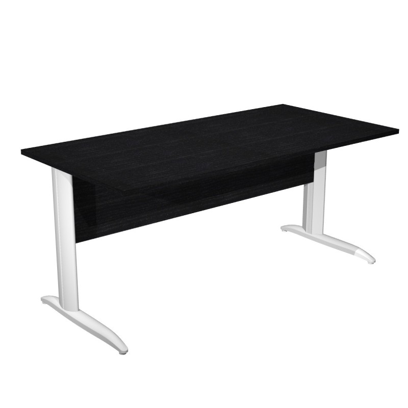 Bureau droit Pronto Métal - L.160 x P.80 cm - Plateau Noir - Pieds L Blanc