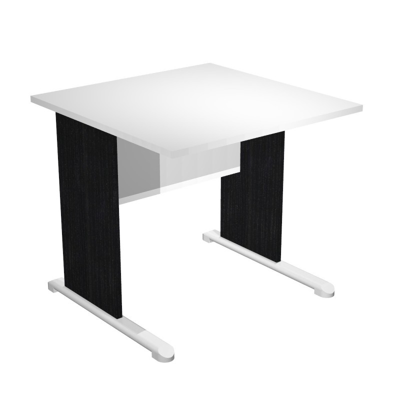 Bureau droit Pronto Bois - L.80 x P.80 cm - Plateau Blanc - Pieds L Noir