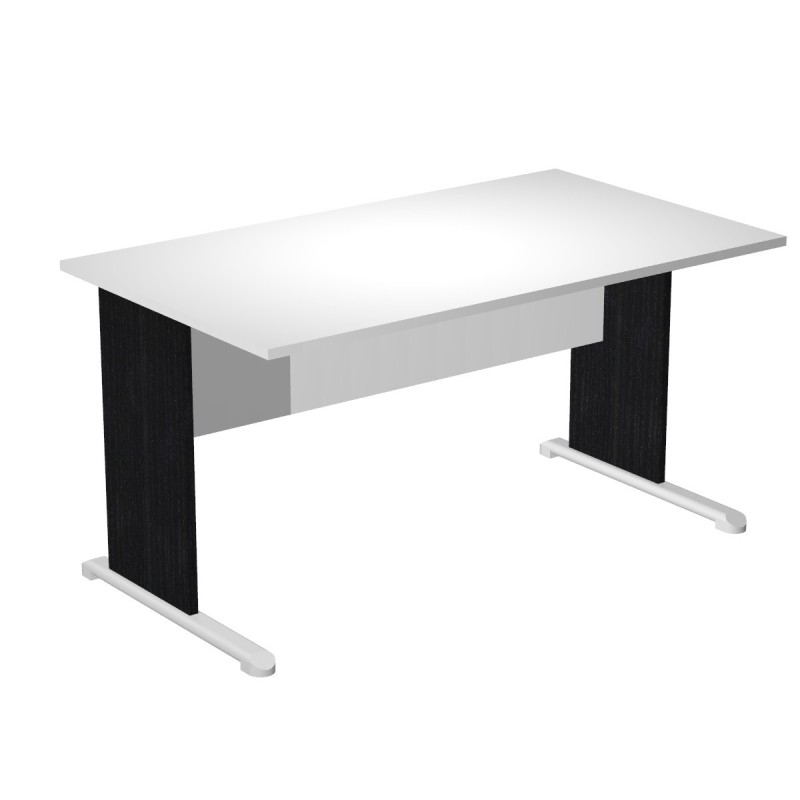 Bureau droit Pronto Bois - L.140 x P.80 cm - Plateau Blanc - Pieds L Noir