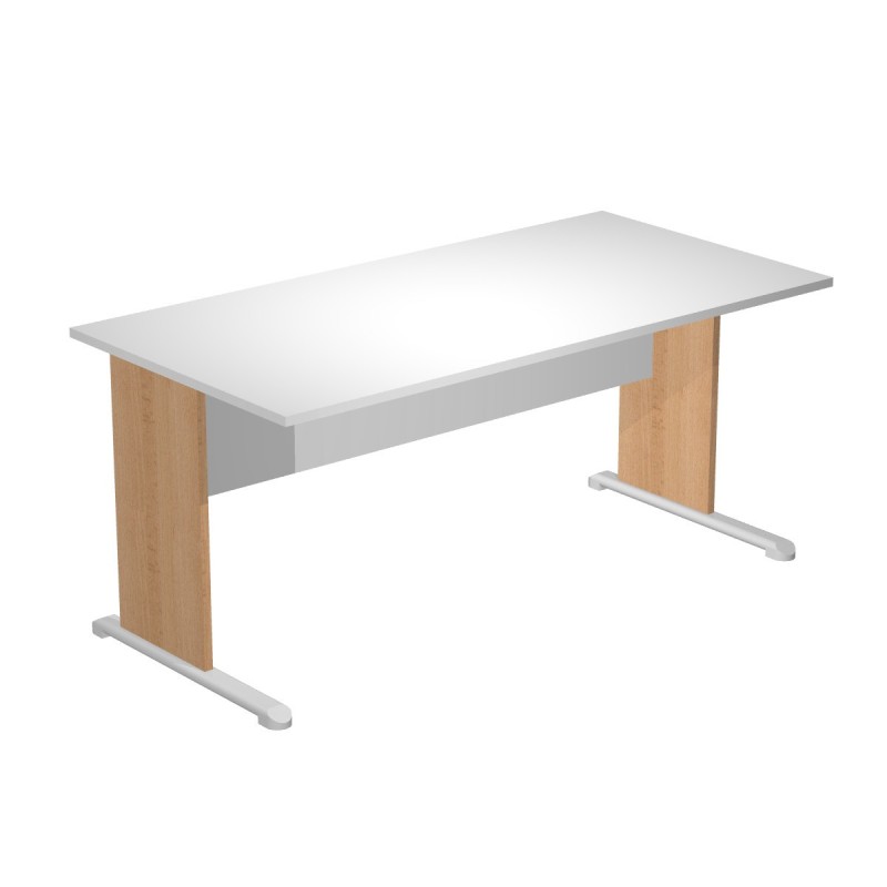 Bureau droit Pronto Bois - L.160 x P.80 cm - Plateau Blanc - Pieds L Hêtre