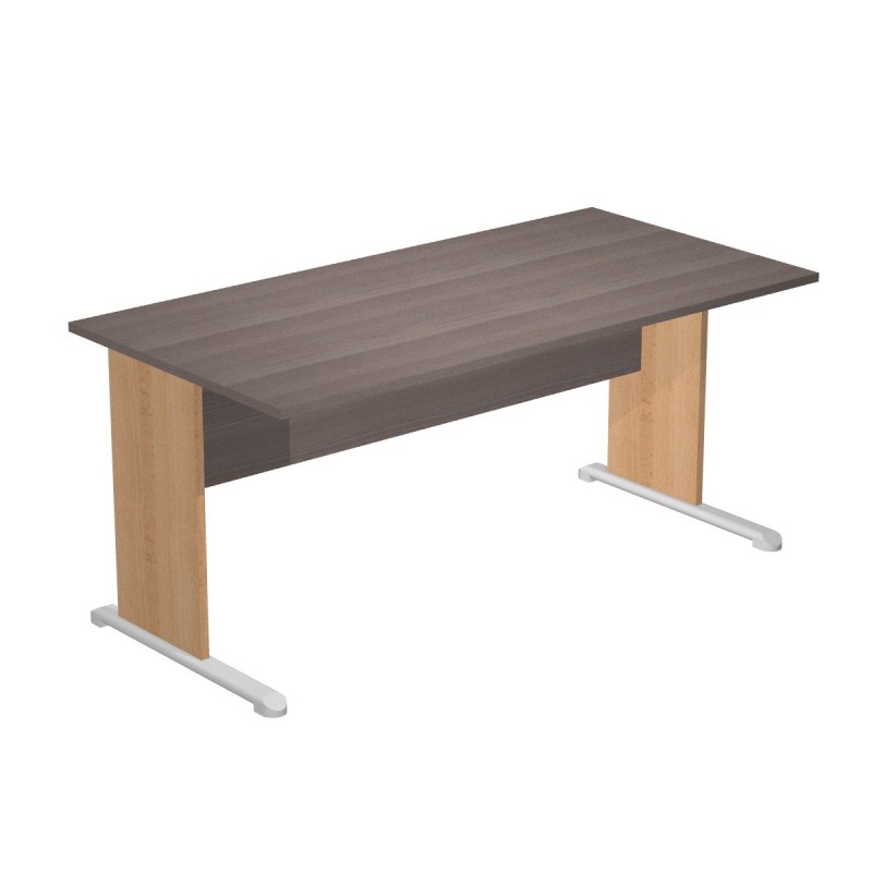 Bureau droit Pronto Bois - L.160 x P.80 cm - Plateau Cendre - Pieds L Hêtre
