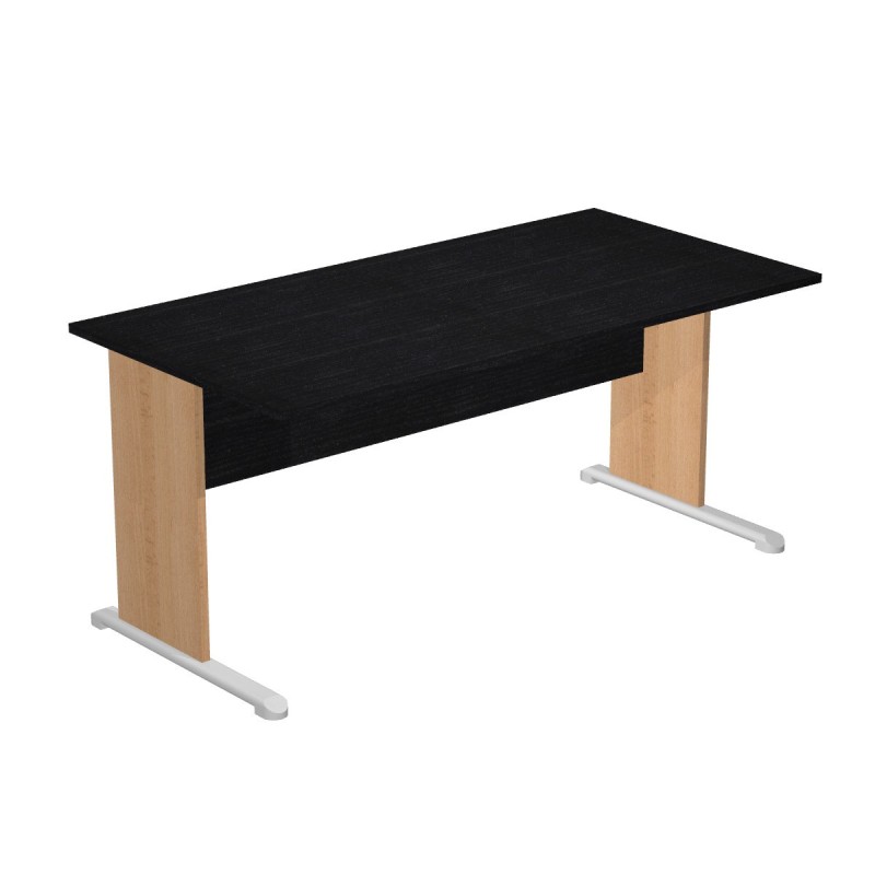 Bureau droit Pronto Bois - L.160 x P.80 cm - Plateau Noir - Pieds L Hêtre