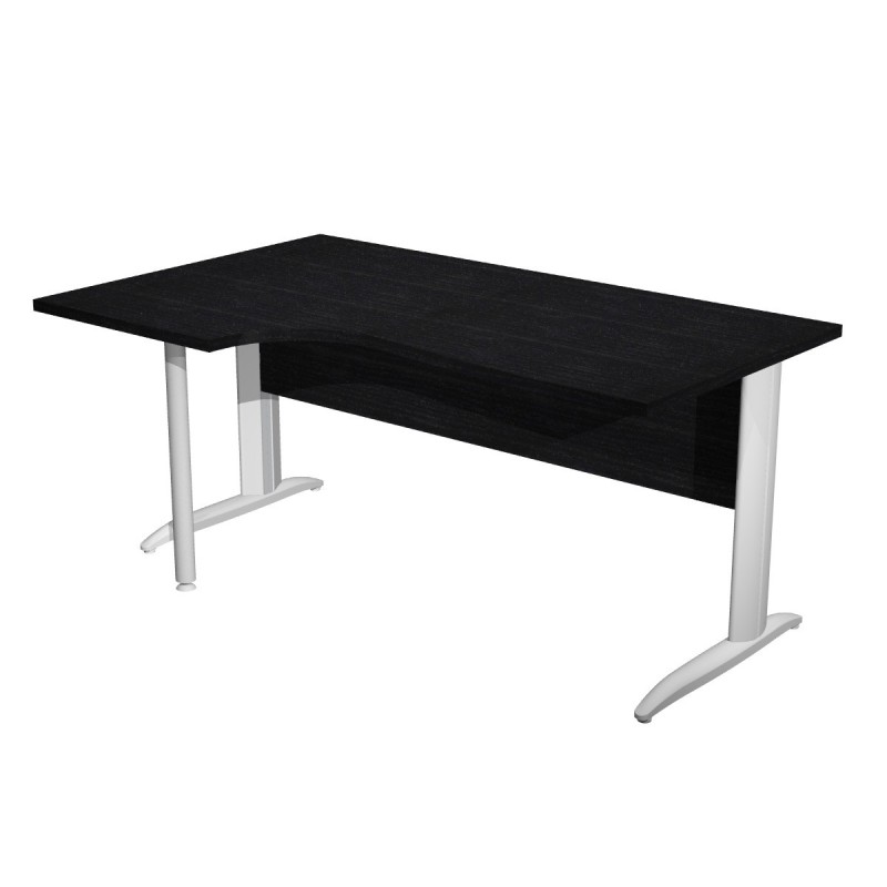 Bureau d'angle compact retour à gauche Pronto Métal - L.160 x P.100 cm - Plateau Noir - Pieds L Blanc