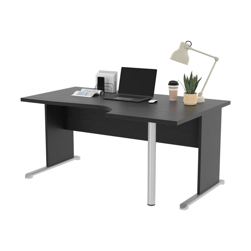 Bureau d'angle compact retour à droite Pronto Bois - L.160 x P.100 cm - Plateau Noir - Pieds L Noir
