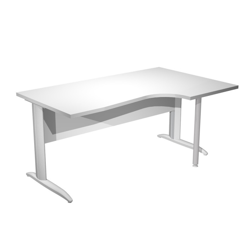 Bureau d'angle compact retour à droite Pronto Métal - L.160 x P.100 cm - Plateau Blanc - Pieds L Aluminium