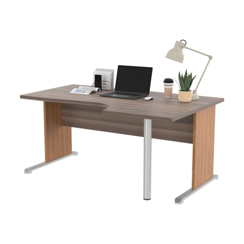 Bureau d'angle compact retour à droite Pronto Bois - L.160 x P.100 cm - Plateau Cendre - Pieds L Aulne