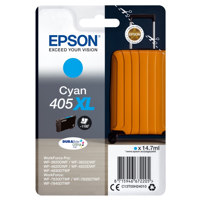 Epson 405 XL ''Valise'' Cartouche d'encre originale grande capacité C13T05H24010 - Cyan