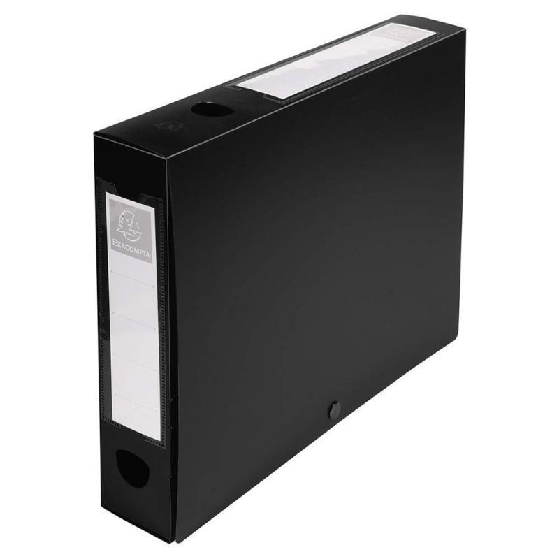 Exacompta Boîte de classement A4 Fermeture pression - Polypropylène 7/10E - Dos 6 cm - Noir - Lot de 10
