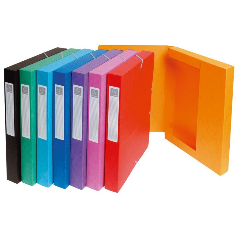 Exacompta Boîte de classement A4 Exabox - Carte lustrée 7/10E - Dos 2,5 cm - Assorties - Lot de 8