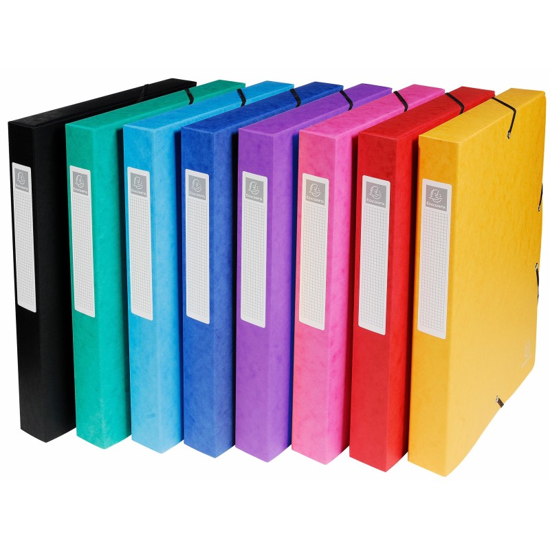 Exacompta Boîte de classement A4 Exabox - Carte lustrée 7/10E - Dos 4 cm - Assorties - Lot de 8
