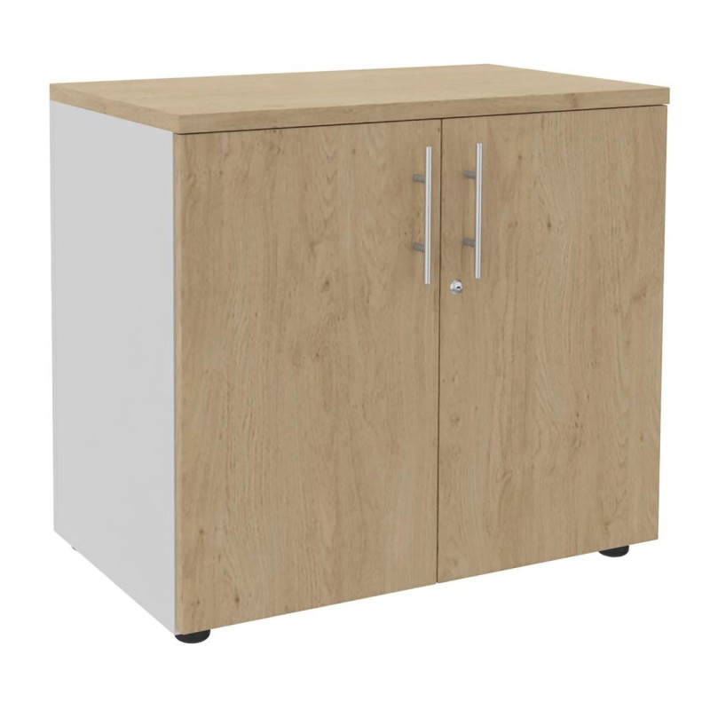 Meuble bas Axiome - L.80 x H.72 cm - 2 portes - Corps Blanc - Portes Chêne