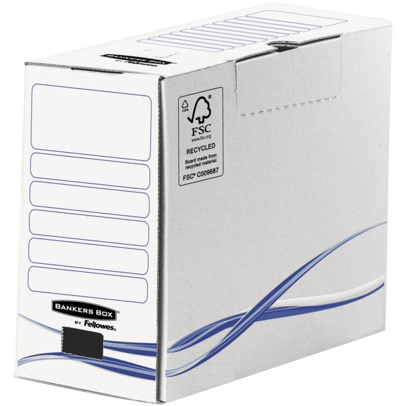 Bankers Box Boîte archives en carton 100% recyclé certifié FSC - Dos 15 cm - Blanc / Bleu - Lot de 25