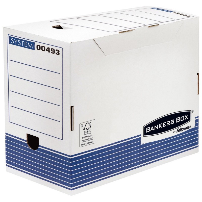 Bankers Box Boîte archives automatique FSC - Dos 20 cm - Blanc / Bleu - Lot de 10