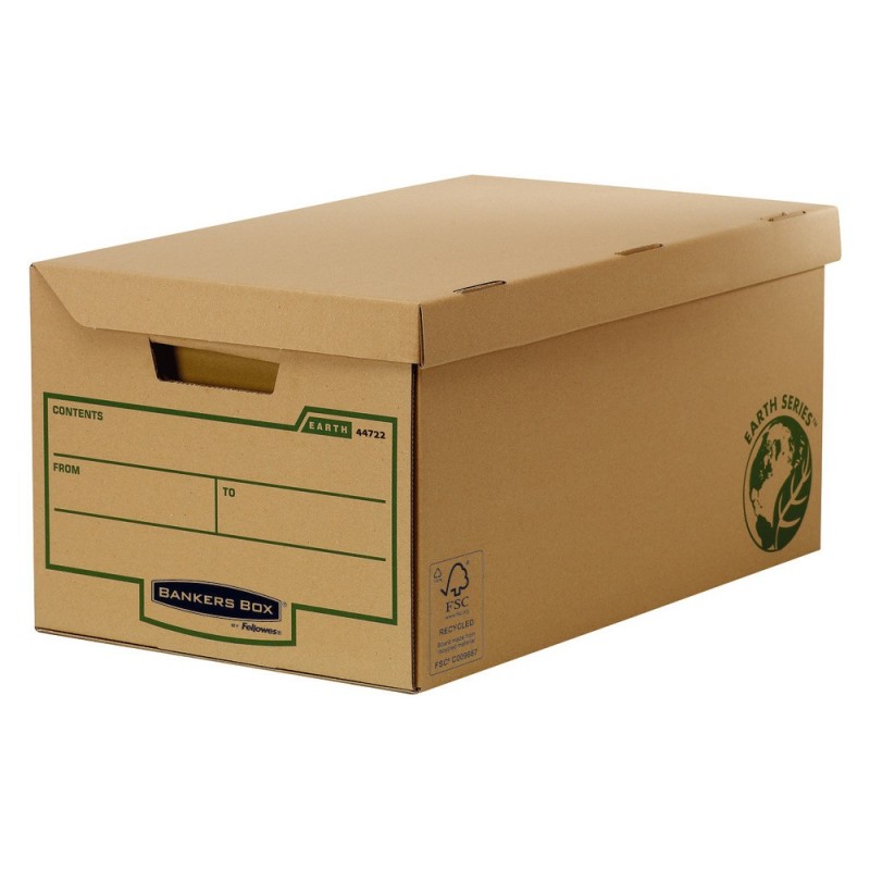 Bankers Box Caisse archives Earth Series carton jusqu'à 6 boîtes archives, pour format A4 (210 x 297 mm), H. 29,3 cm x l. 39 cm x P. 56 cm - Kraft naturel - Montage automatique - Lot de 10