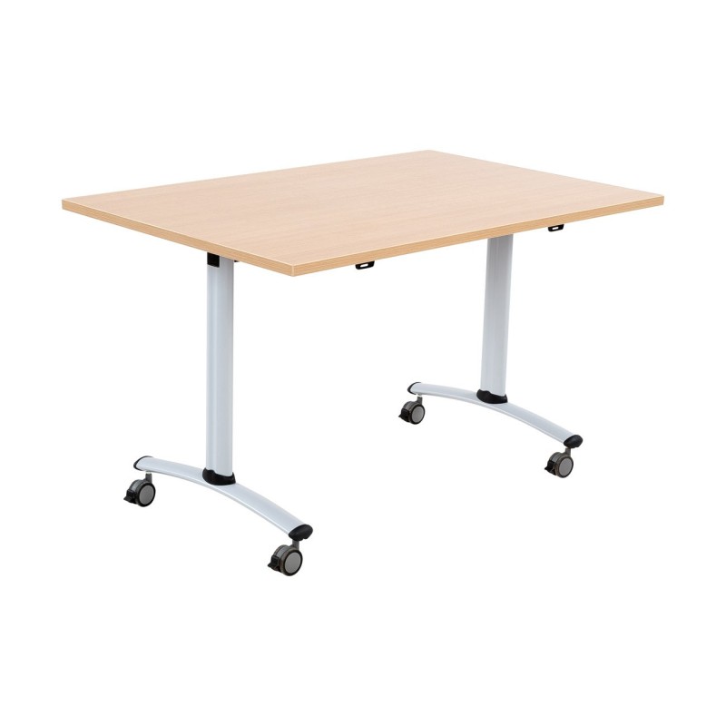 Table mobile rabattable - L.120 x P.80 cm - Plateau Chêne - Pieds Aluminium