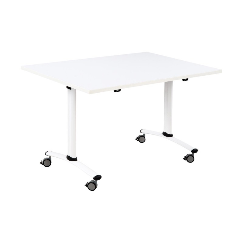 Table mobile rabattable - L.120 x P.80 cm - Plateau Blanc - Pieds Blanc