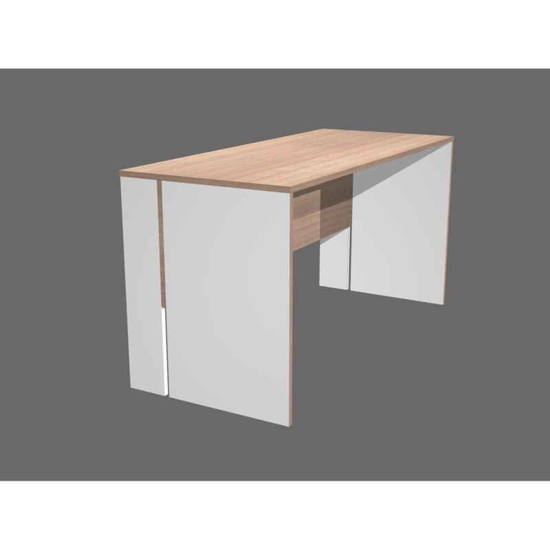 Bureau télétravail Bari plateau cerisier pieds panneaux blancs L.120 x P.60 cm