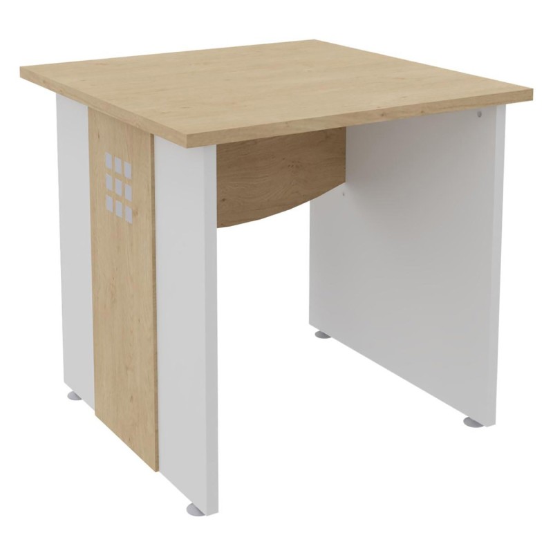 Bureau droit Axiome - L.80 x P.80 cm - Plateau Chêne - Pieds panneaux Blanc/Chêne