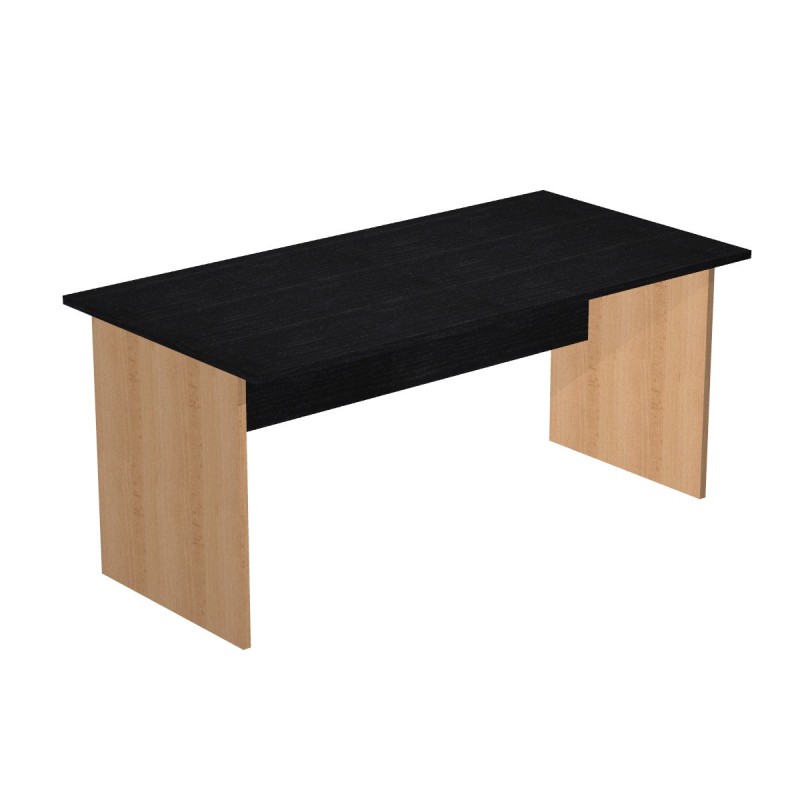 Bureau droit Pronto Bois - L.160 x P.80 cm - Plateau Noir - Pieds panneaux Hêtre