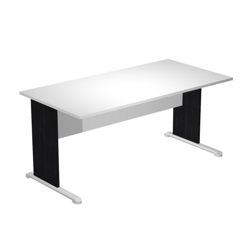 Bureau droit Pronto Bois - L.160 x P.80 cm - Plateau Blanc - Pieds L Noir
