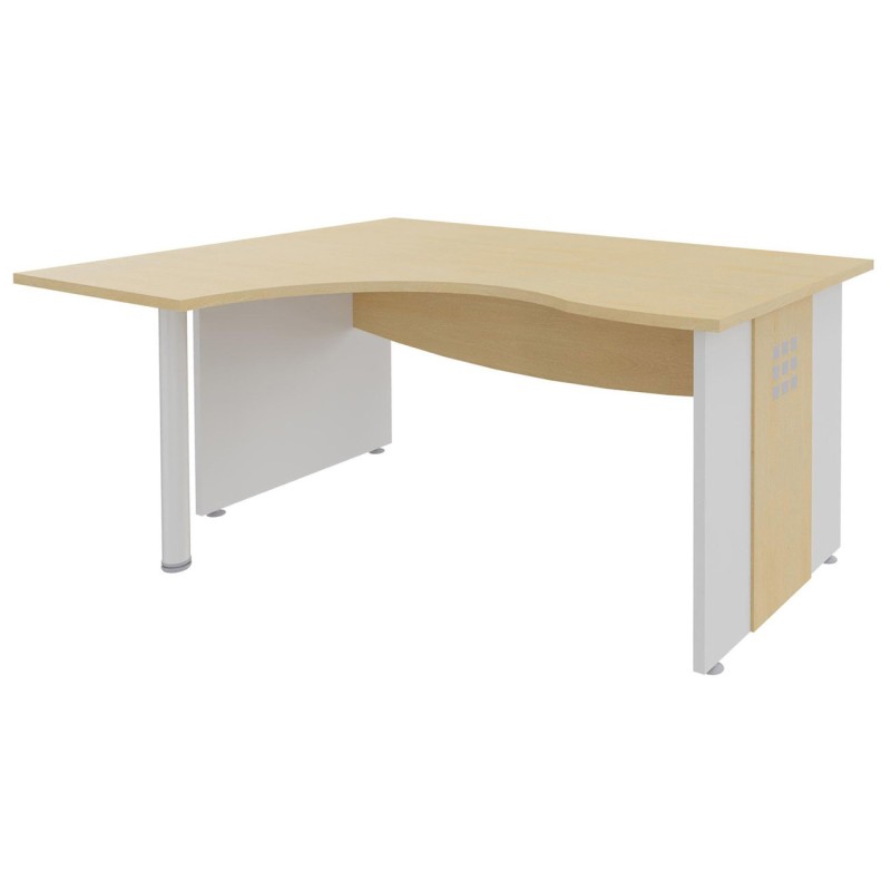 Bureau d'angle compact retour à gauche Axiome - L.160 x P.120 cm - Plateau Hêtre - Pieds panneaux Blanc