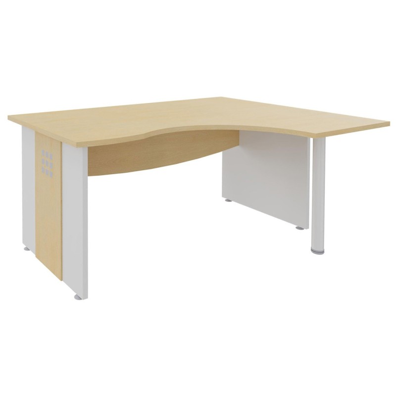 Bureau d'angle compact retour à droite Axiome - L.160 x P.120 cm - Plateau Hêtre - Pieds panneaux Blanc