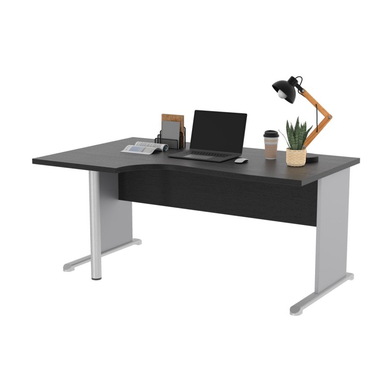 Bureau d'angle compact retour à gauche Pronto Bois - L.160 x P.100 cm - Plateau Noir - Pieds L Aluminium