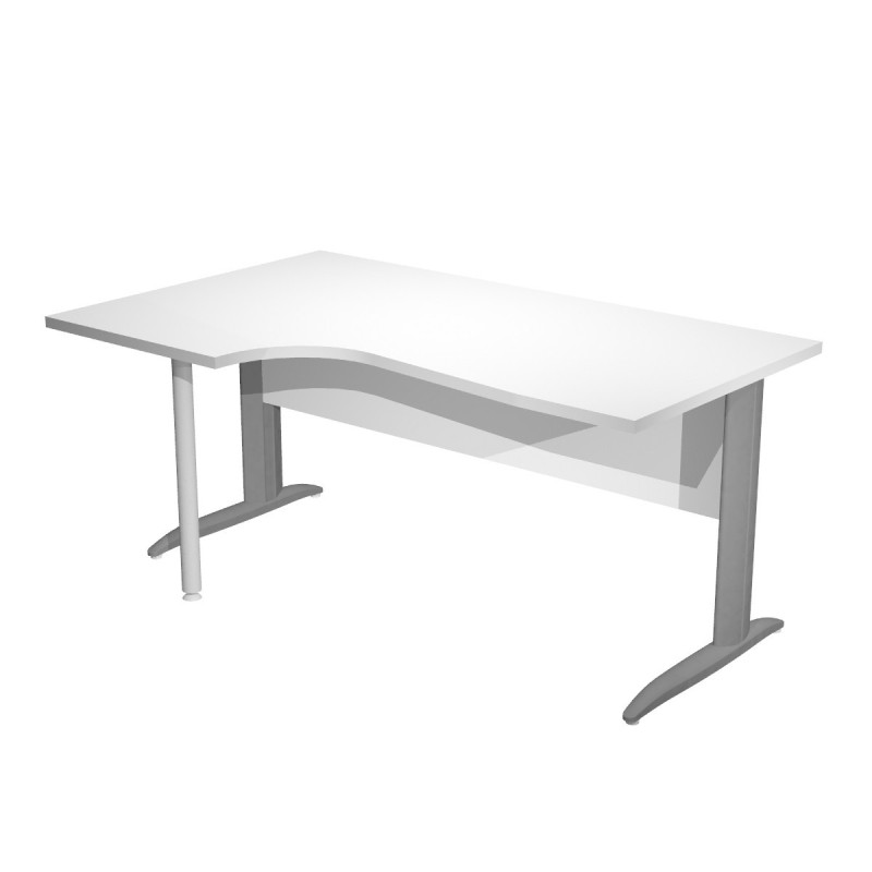 Bureau d'angle compact retour à gauche Pronto Métal - L.160 x P.100 cm - Plateau Blanc - Pieds L Anthracite
