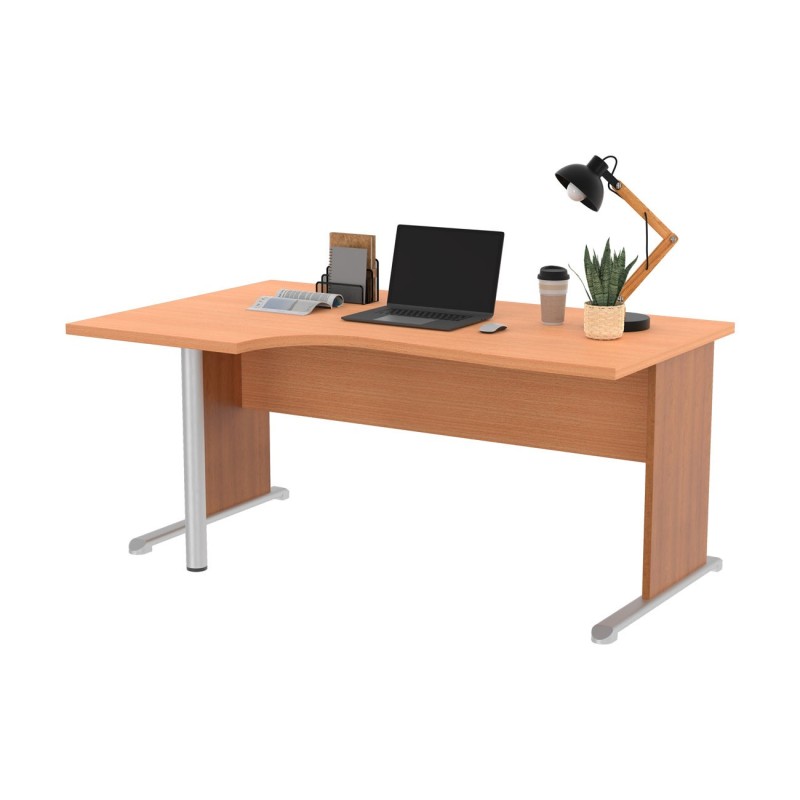 Bureau d'angle compact retour à gauche Pronto Bois - L.160 x P.100 cm - Plateau Hêtre - Pieds L Aulne