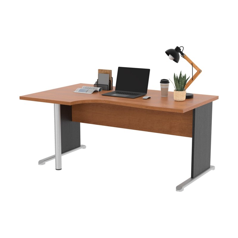 Bureau d'angle compact retour à gauche Pronto Bois - L.160 x P.100 cm - Plateau Aulne - Pieds L Noir