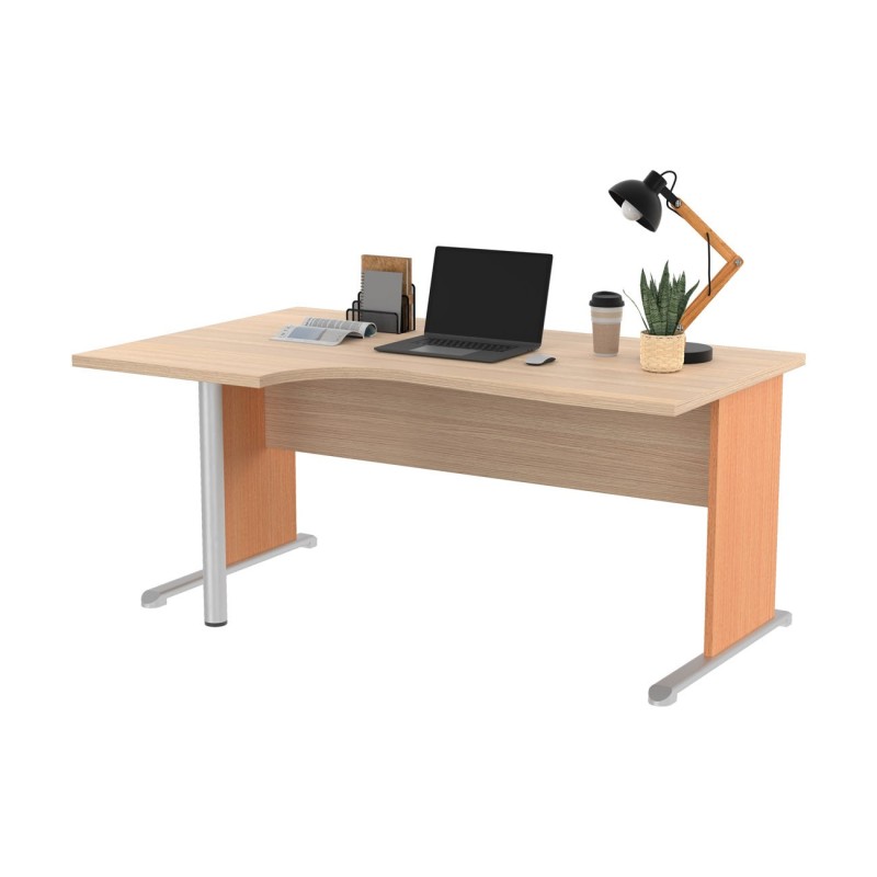 Bureau d'angle compact retour à gauche Pronto Bois - L.160 x P.100 cm - Plateau Chêne - Pieds L Hêtre