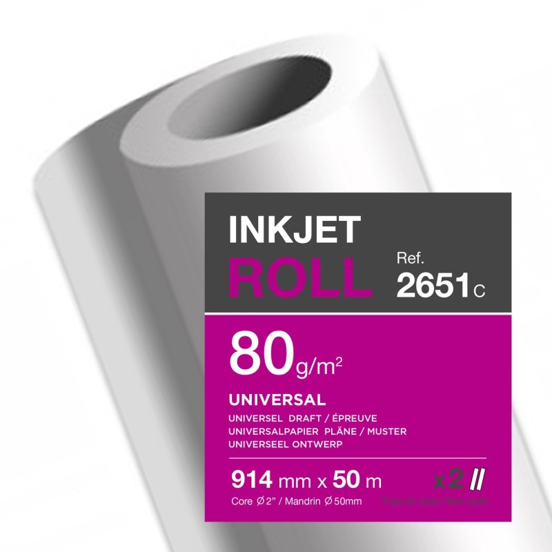 Clairefontaine Rouleau de papier blanc mat pour traceur jet d'encre - Format 0,914 x 50m - 80g - Lot de 2