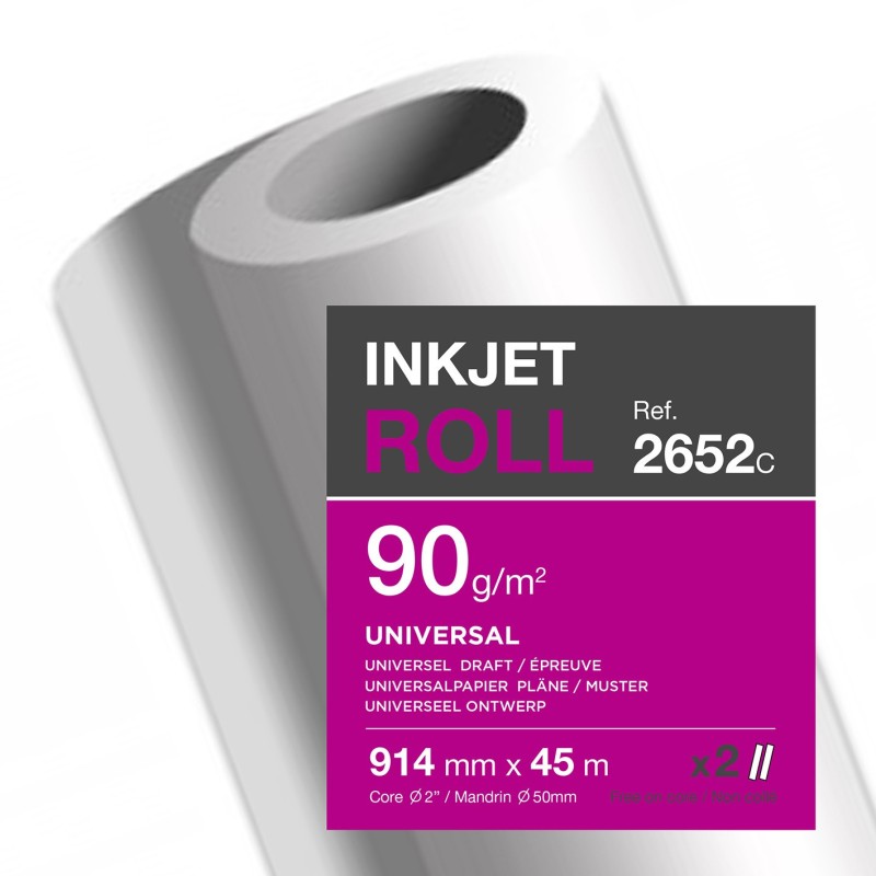Clairefontaine Rouleau de papier blanc 2652C pour traceur universel - Format 0,914 x 45m - 90g - Lot de 2