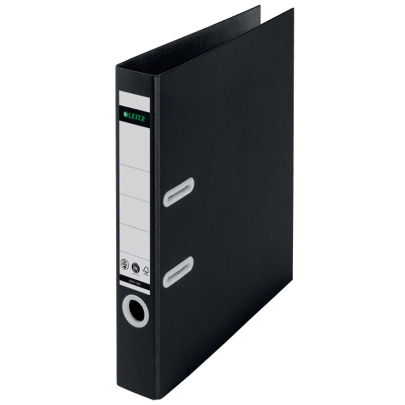 Leitz Recycle Classeur à levier A4 180° - Carton 100% recyclé et recyclable - Dos 5 cm - Noir