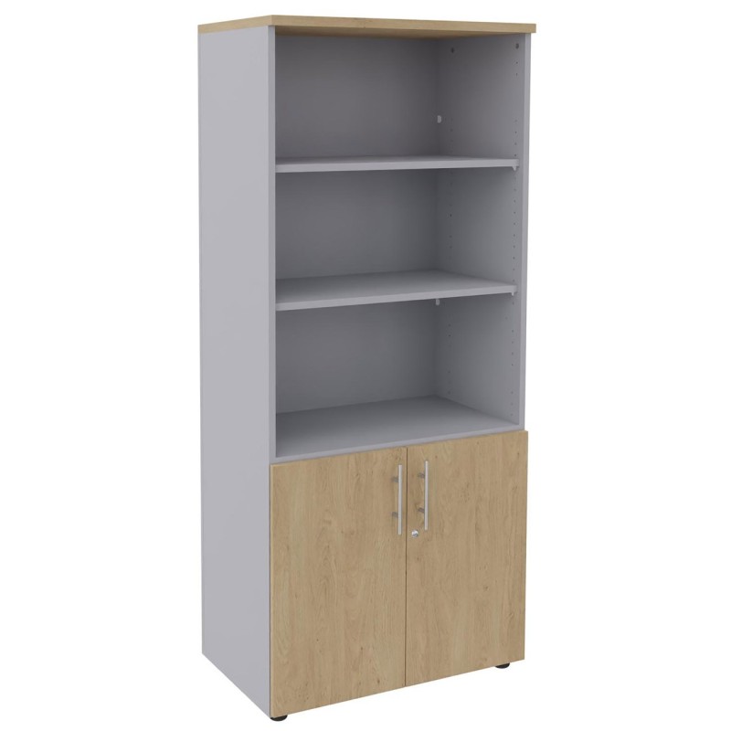 Meuble haut Axiome - L.80 x H.180 cm - 2 portes basses - Corps Aluminium - Portes Chêne