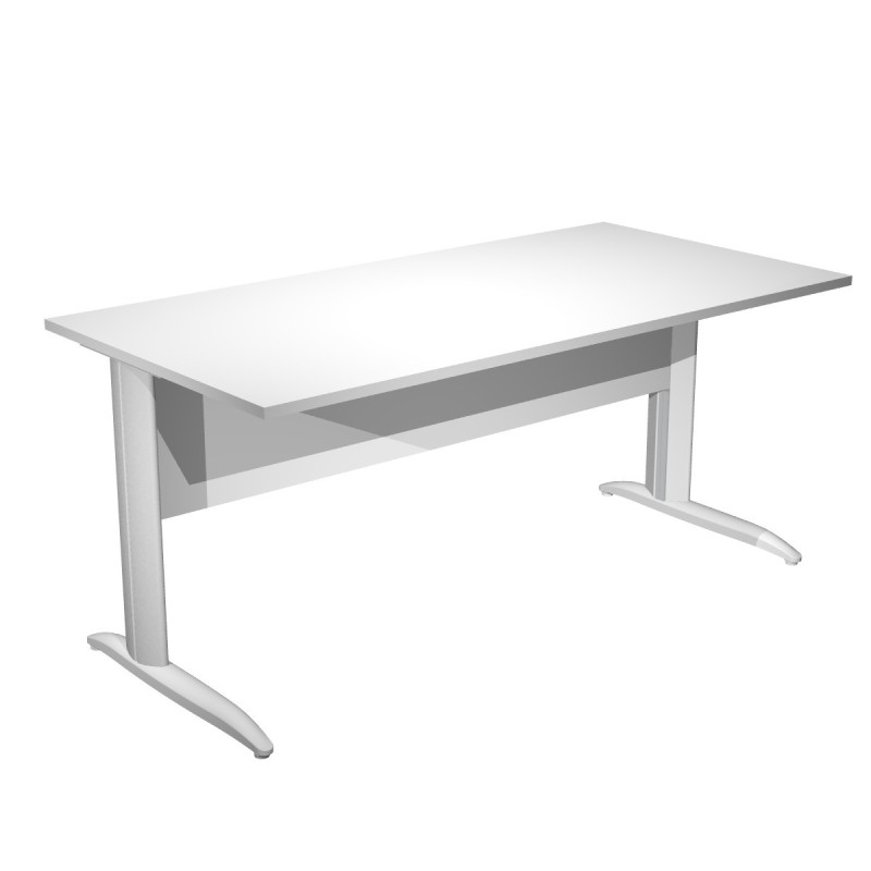 Bureau droit Pronto Métal - L.160 x P.80 cm - Plateau Blanc - Pieds L Aluminium