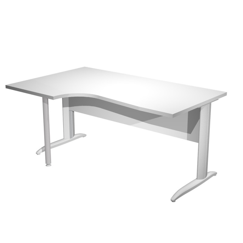 Bureau d'angle compact retour à gauche Pronto Métal - L.160 x P.100 cm - Plateau Blanc - Pieds L Aluminium