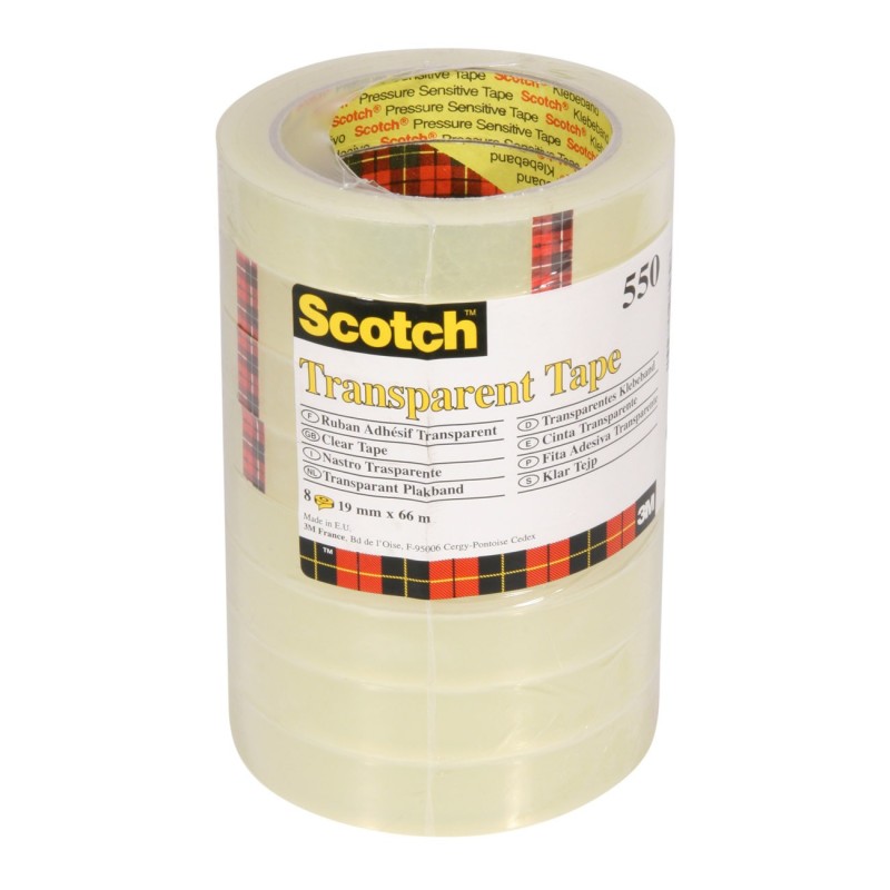 Scotch Rouleau Transparent 550 19 mm x 66 m - Lot de 8 rubans