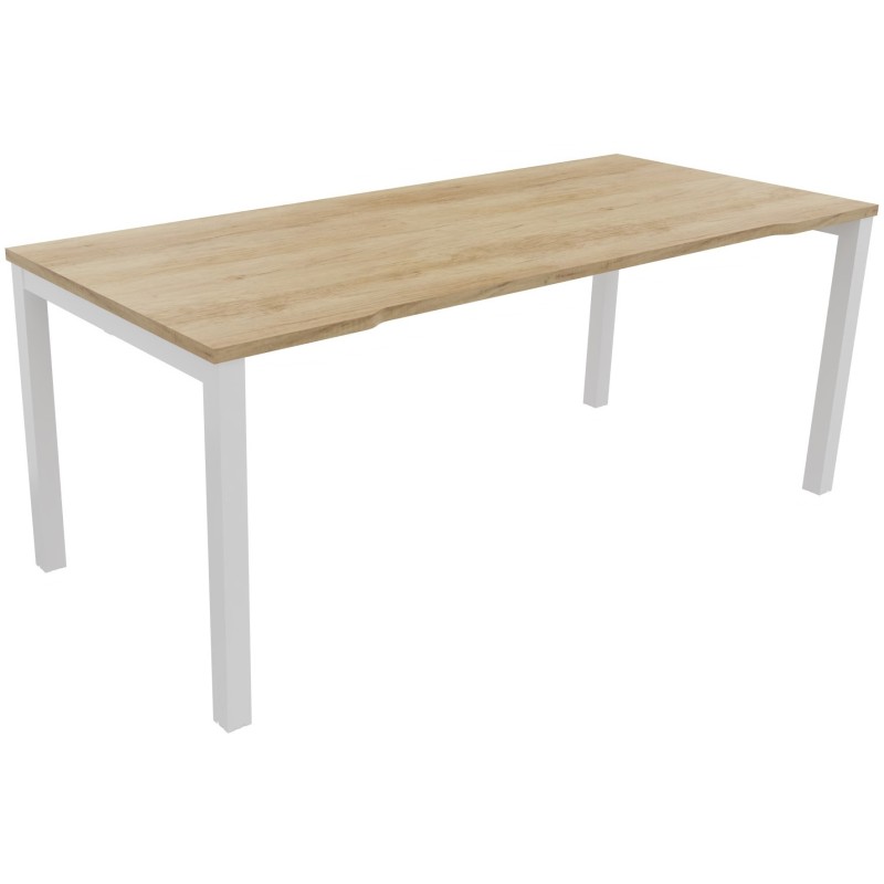 Bureau droit échancré Burocolor - L.180 x P.80 cm - Plateau Chêne Nebraska - Pieds Blanc