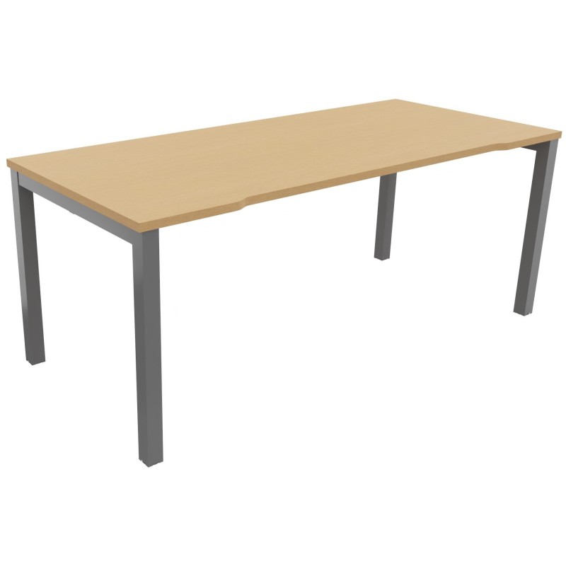 Bureau droit échancré Burocolor - L.180 x P.80 cm - Plateau Hêtre - Pieds Aluminium