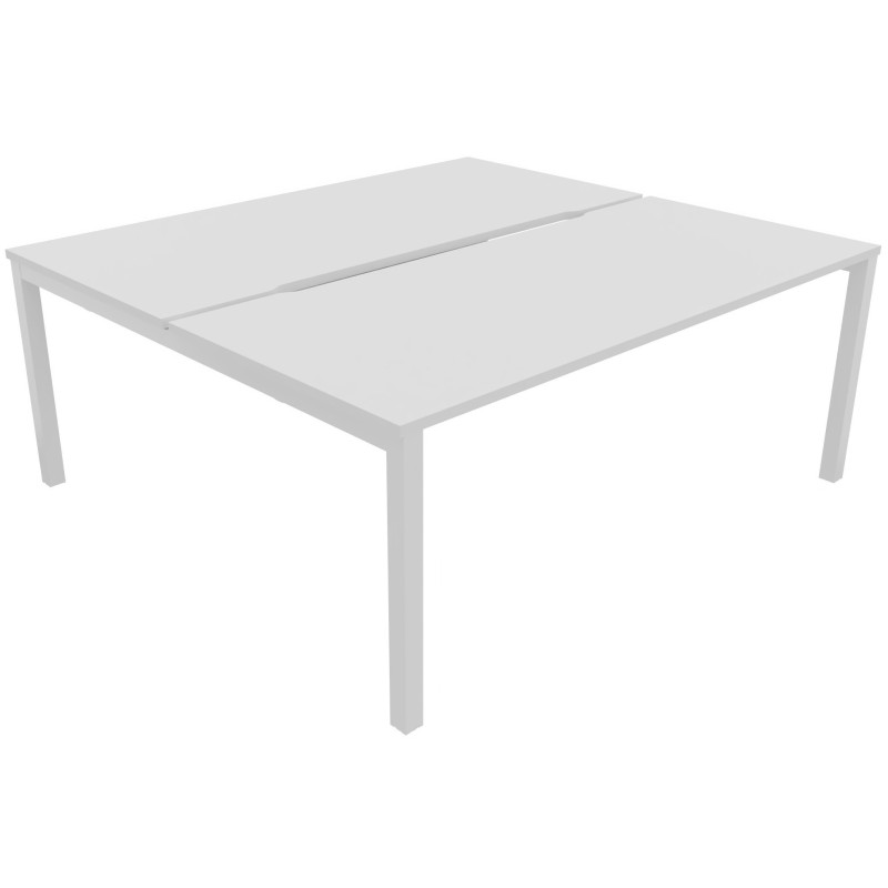 Bureau droit partagé 2 postes Burocolor échancré - Départ - L.180 x P.163 cm - Plateau Blanc - Pieds Blanc