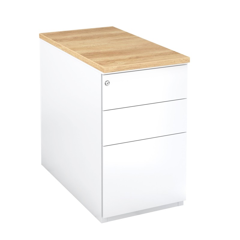 Caisson métal hauteur bureau L.42 x P.80 x H.72 cm - Corps Blanc - Top Chêne Nebraska