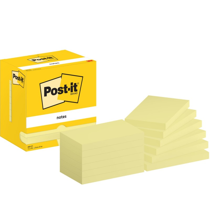 Post-it Notes repositionnables 76 x 127 mm - Jaune - Lot 12 blocs de 100 feuilles