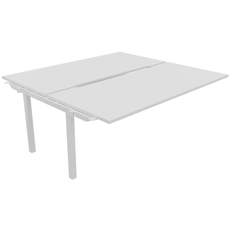 Bureau droit partagé 2 postes Burocolor échancré - Suivant - L.180 x P.163 cm - Plateau Blanc - Pieds Blanc